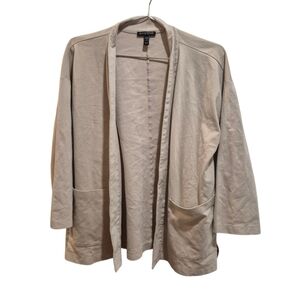 Eileen Fisher PL Petite Large Open Front Cardigan Beige Cream Pockets Sweater